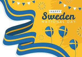 Sweden National Day Vector Illustration on 6 June Celebration with Swedish Flag in Flat Cartoon Hand Drawn for Web Banner or Landing Page Templates