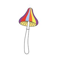 Retro groovy trippy rainbow color mushroom. Hippie psychedelic fly agaric fungus. Hippy vintage cartoon hallucinogenic amanita. Trendy nostalgic y2k pop culture design. Isolated vector eps element