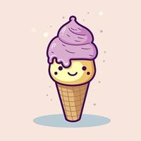 hielo crema cono dibujos animados icono ilustración. dulce comida icono concepto aislado . plano dibujos animados estilo, generar ai foto