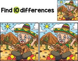 Cinco de Mayo Man with Guitar Find The Differences vector