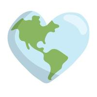 Heart shaped planet earth icon. Save the world. Eco friendly environmental message. Love. Map centered in America. vector
