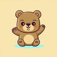 Cute teddy bear waving hand cartoon icon illustration, generat ai photo