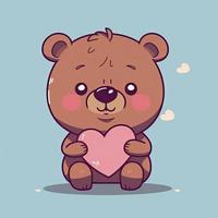 Cute bear holding love heart cartoon icon illustration. animal nature icon concept isolated, generat ai photo