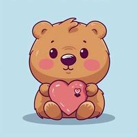 Cute bear holding love heart cartoon icon illustration. animal nature icon concept isolated, generat ai photo