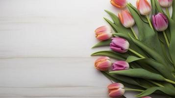 Top view tulips flowers, generat ai photo