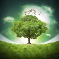 Green world with a tree background, generat ai photo