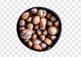 Brown nuts in a bowl isolated on a transparent background png
