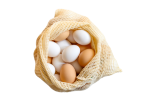 Beige bag with eggs isolated on a transparent background png