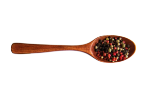 Wooden spoon with pepper isolated on a transparent background png