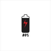 Mobile phone battery charging flat vector illustration, 80 percent charging bar vector illustration.