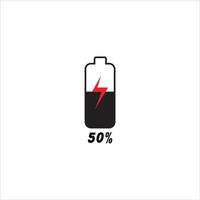 Mobile phone battery charging flat vector illustration, 50 percent charging bar vector illustration.