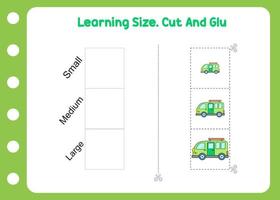 learning size cut and glue van for kids vector