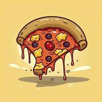 Pizza slice melted cartoon icon illustration food object icon concept isolated, generat ai photo