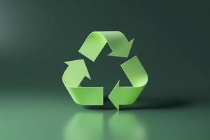 3d rendering green recycle sign with globe on background save the world and environment concept, generat ai photo