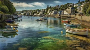 beautiful fishing port in french brittany, sunshine, Generate Ai photo