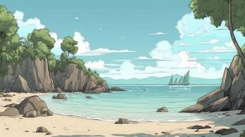 playa a un tropical isla paisaje , dibujos animados estilo , 4k, generar ai foto