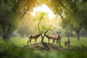 Photo concept nature reserve conserve wildlife reserve tiger deer global warming food loaf ecology human hands protecting the wild and wild animals tigers deer, generat ai