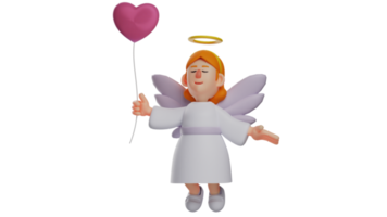 3D illustration. Little Fairy 3D Cartoon Character. Fairy playing while carrying heart-shaped balloons. The beautiful fairy smiled as she closed her eyes and spread her arms. 3D cartoon character png