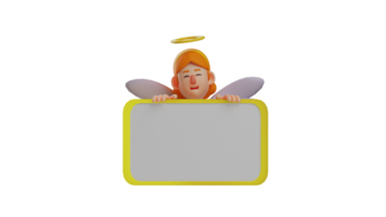 3D illustration. Smart Fairy 3D Cartoon Character. A cute fairy is hiding behind a big white board. The fairy wants to write something on the board. Beautiful fairy sweet smile. 3D cartoon character png