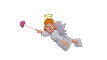 3D illustration. Unique Fairy 3D Cartoon Character. Beautiful fairy in flying pose. The fairy brings her magic wand. The fairy flies and smiles seeing everyone in its path. 3D cartoon character png