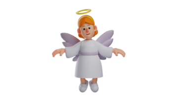3d ilustración. ángel 3d dibujos animados personaje. dulce ángel sonriente felizmente. pequeño ángel en volador actitud y mira contento. pequeño ángel desde cielo. 3d dibujos animados personaje png