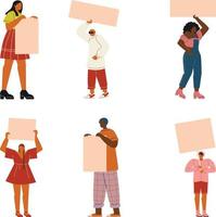 Set of protesting people. Vector illustration in flat cartoon style isolated on white background.