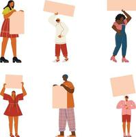 Set of protesting people. Vector illustration in flat cartoon style isolated on white background.