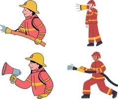 bombero en diferente situaciones bombero, bombero, vector ilustración