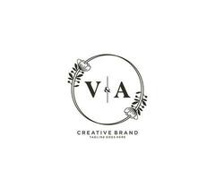 initial VA letters hand drawn feminine and floral botanical logo suitable for spa salon skin hair beauty boutique and cosmetic company. vector