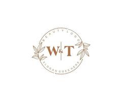 initial WT letters Beautiful floral feminine editable premade monoline logo suitable for spa salon skin hair beauty boutique and cosmetic company. vector