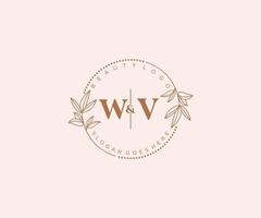 initial WV letters Beautiful floral feminine editable premade monoline logo suitable for spa salon skin hair beauty boutique and cosmetic company. vector