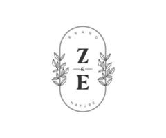 initial ZE letters Beautiful floral feminine editable premade monoline logo suitable for spa salon skin hair beauty boutique and cosmetic company. vector