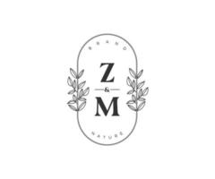 initial ZM letters Beautiful floral feminine editable premade monoline logo suitable for spa salon skin hair beauty boutique and cosmetic company. vector