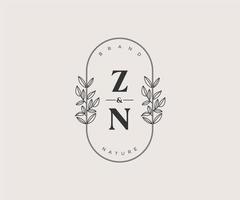 initial ZN letters Beautiful floral feminine editable premade monoline logo suitable for spa salon skin hair beauty boutique and cosmetic company. vector