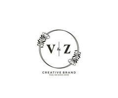initial VZ letters hand drawn feminine and floral botanical logo suitable for spa salon skin hair beauty boutique and cosmetic company. vector