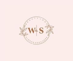 initial WS letters Beautiful floral feminine editable premade monoline logo suitable for spa salon skin hair beauty boutique and cosmetic company. vector