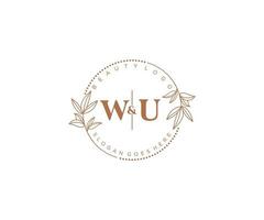 initial WU letters Beautiful floral feminine editable premade monoline logo suitable for spa salon skin hair beauty boutique and cosmetic company. vector