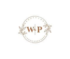 initial WP letters Beautiful floral feminine editable premade monoline logo suitable for spa salon skin hair beauty boutique and cosmetic company. vector