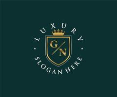 Initial GN Letter Royal Luxury Logo template in vector art for Restaurant, Royalty, Boutique, Cafe, Hotel, Heraldic, Jewelry, Fashion and other vector illustration.