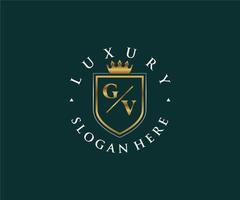 Initial GV Letter Royal Luxury Logo template in vector art for Restaurant, Royalty, Boutique, Cafe, Hotel, Heraldic, Jewelry, Fashion and other vector illustration.