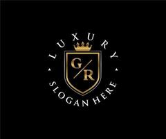 Initial GR Letter Royal Luxury Logo template in vector art for Restaurant, Royalty, Boutique, Cafe, Hotel, Heraldic, Jewelry, Fashion and other vector illustration.