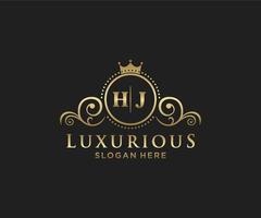 Initial HJ Letter Royal Luxury Logo template in vector art for Restaurant, Royalty, Boutique, Cafe, Hotel, Heraldic, Jewelry, Fashion and other vector illustration.