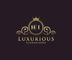 Initial HI Letter Royal Luxury Logo template in vector art for Restaurant, Royalty, Boutique, Cafe, Hotel, Heraldic, Jewelry, Fashion and other vector illustration.