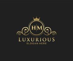 Initial HM Letter Royal Luxury Logo template in vector art for Restaurant, Royalty, Boutique, Cafe, Hotel, Heraldic, Jewelry, Fashion and other vector illustration.