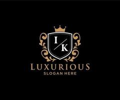 Initial IK Letter Royal Luxury Logo template in vector art for Restaurant, Royalty, Boutique, Cafe, Hotel, Heraldic, Jewelry, Fashion and other vector illustration.