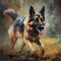 a energetic German shepherd with Beautiful painting with artistic symbolism, oil paint, Generate Ai photo