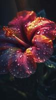 hibiscus flower with water drops with random background, sun rise, Generate Ai photo