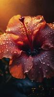 hibisco flor con agua gotas con aleatorio fondo, Dom elevar, generar ai foto