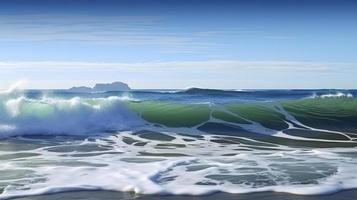 Oceano mar olas con blanco espuma, naturaleza paisaje, generar ai foto