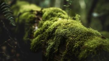 Free photo closeup shot of moss and plants growing on a tree branch in the forest, generat ai